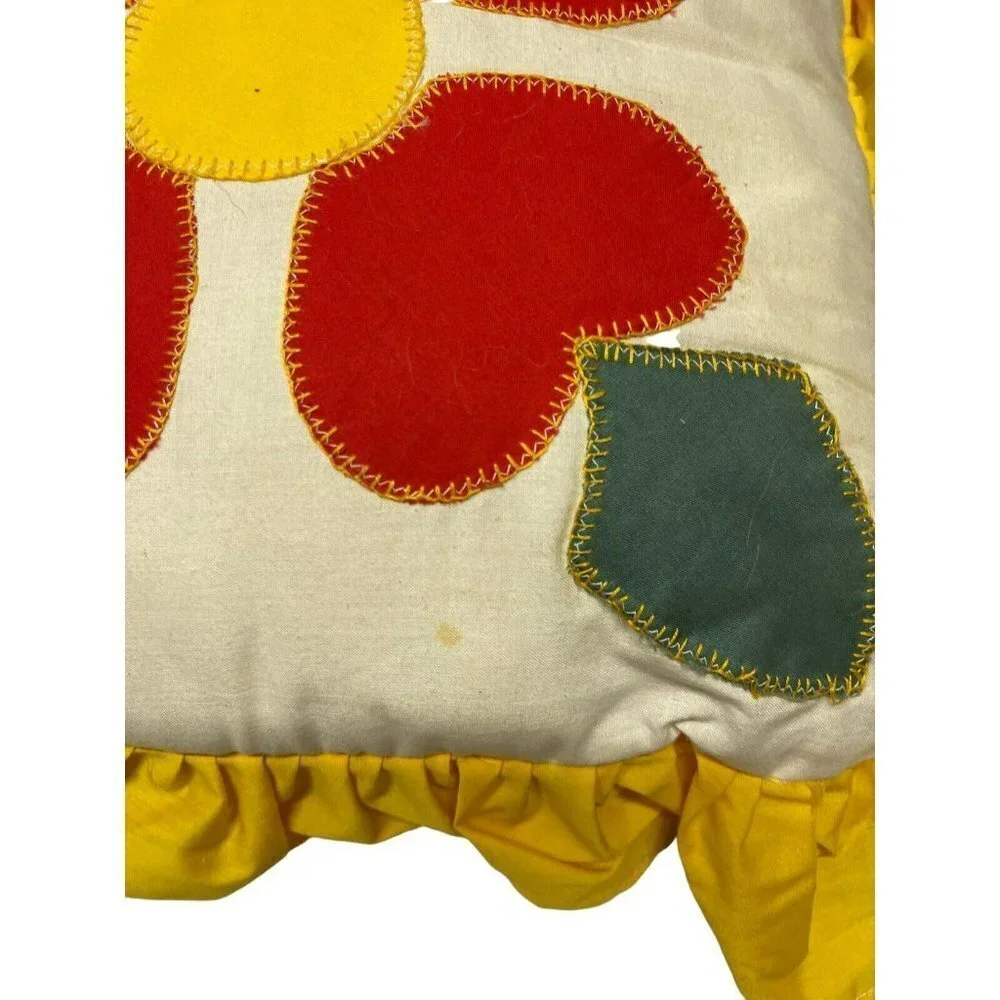 3 Handmade Vintage Patchwork Floral Pillows Yellow Green Boho MCM